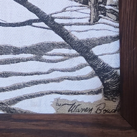 VTG KAYDEE Pure Linen Hand Painted Framed Signed Warren Boucher Bridge Picture - Picture 3 of 6